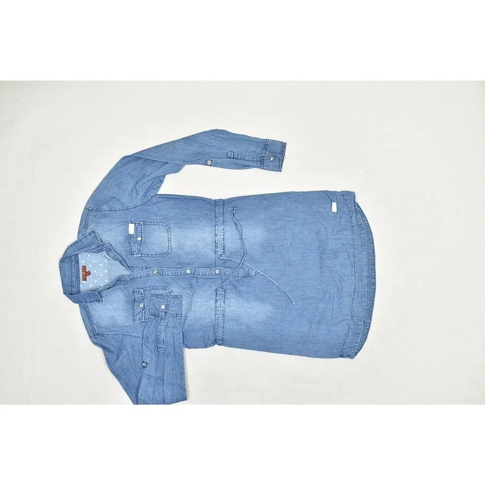 7 For All Mankind Denim Shirtdress Size XL Belted W/ Pockets & Stars Belt Denim - Picture 3 of 8